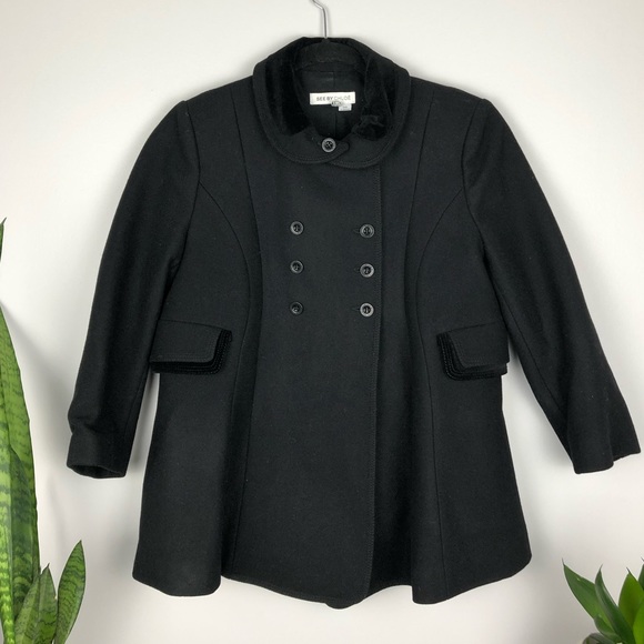 See by Chloe Black Double Breasted Wool Coat - Picture 1 of 8